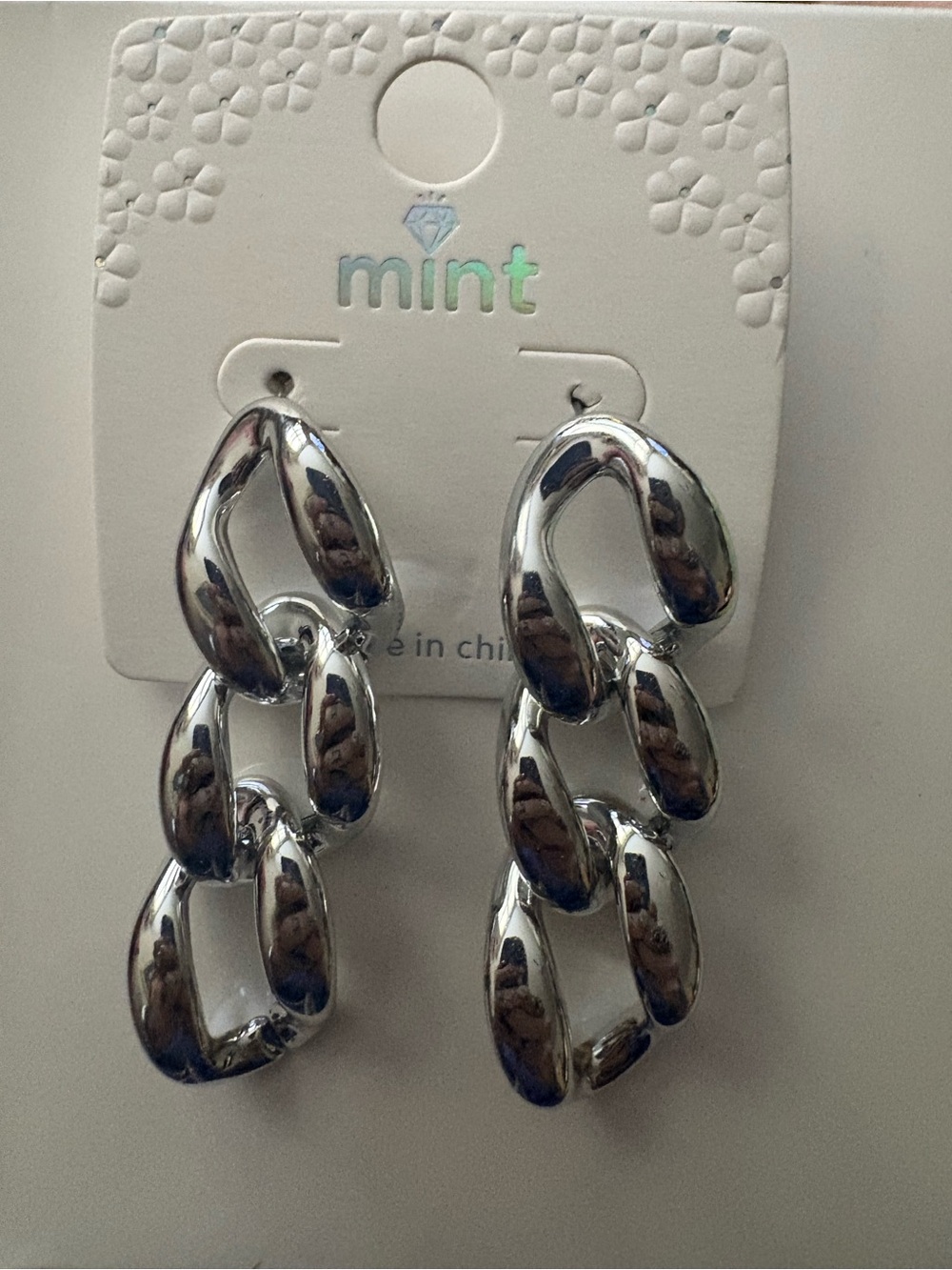Mint Polished Silver Chain-Link Drop Earrings